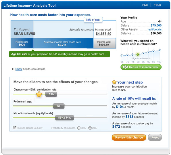 Putnam Investments' calculator for its 401(k) clients includes variables for health care.